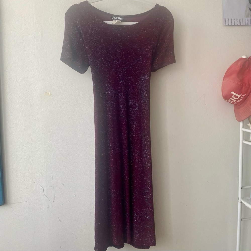 90s sparkly burgundy maxi dress with